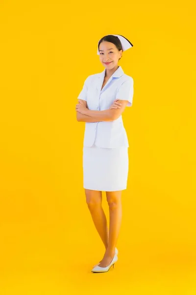 Retrato Bonito Jovem Asiático Tailandês Enfermeira Muitos Ação Trabalho Para — Fotografia de Stock