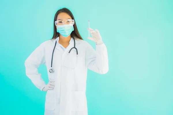 Portrait Belle Jeune Femme Asiatique Médecin Avec Seringue Vaccin Drung — Photo