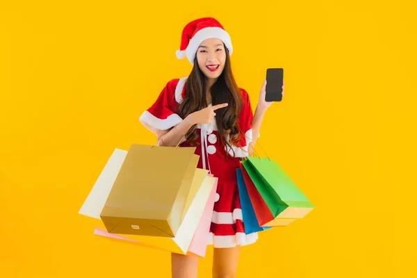 Portrait Beautiful Young Asian Woman Wear Christmas Clothes Hat Lot — Stock Photo, Image