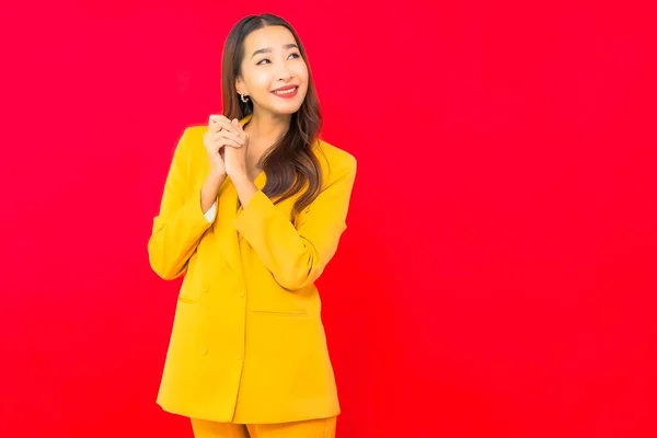 Porträt Schöne Junge Geschäft Asiatische Frau Lächeln Mit Aktion Auf — Stockfoto