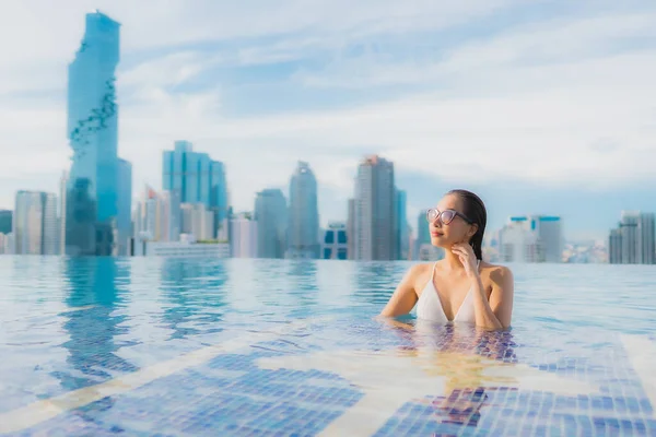 Portrait Beautiful Young Asian Woman Relax Happy Smile Leisure Outdoor — Stock Photo, Image