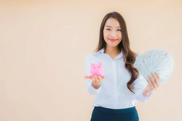 Retrato Hermosa Joven Negocio Asiático Mujer Con Dinero Efectivo Dinero — Foto de Stock