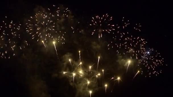 Imagini Aproape Focuri Artificii Care Explodează Cerul Nopții — Videoclip de stoc