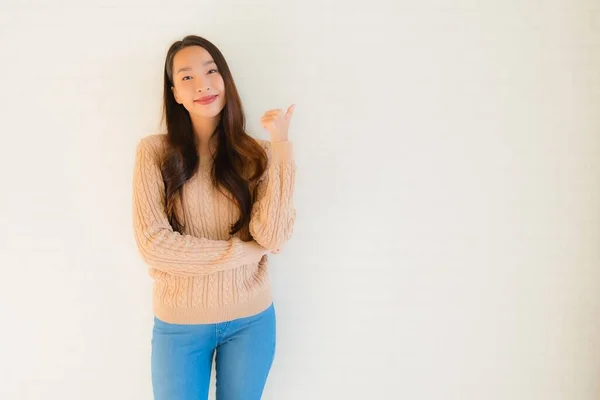 Retrato Hermosa Joven Asiático Mujeres Sonrisa Feliz Muchos Acción Con — Foto de Stock