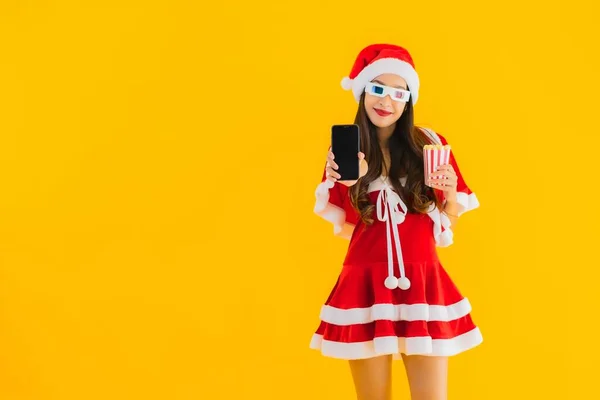 Retrato Hermosa Joven Mujer Asiática Usar Navidad Ropa Sombrero Con —  Fotos de Stock