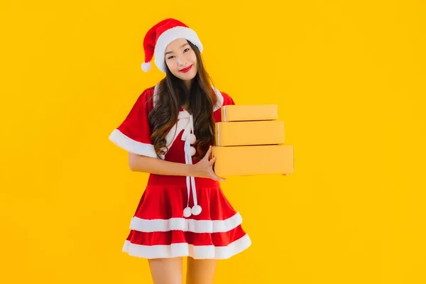 Retrato Bonito Jovem Asiático Mulher Desgaste Natal Roupas Chapéu Com — Fotografia de Stock