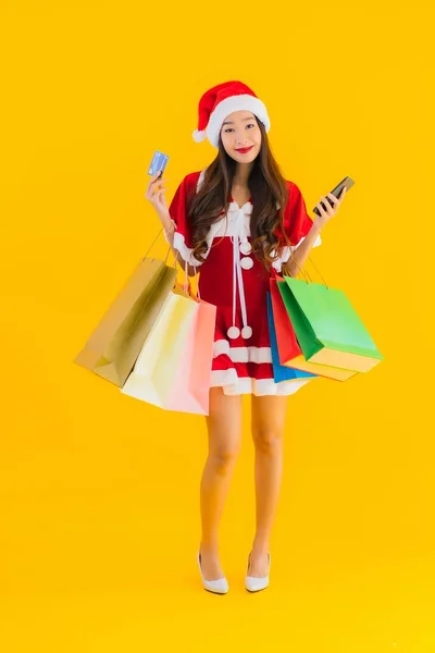 Retrato Bonito Jovem Asiático Mulher Desgaste Natal Roupas Chapéu Com — Fotografia de Stock