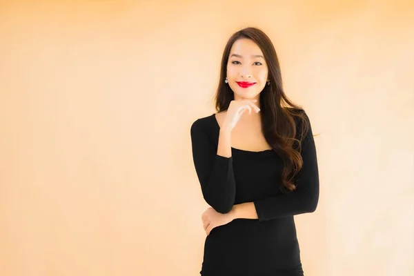 Porträtt Vacker Ung Asiatisk Kvinna Glad Leende Aktion Färg Isolerad — Stockfoto