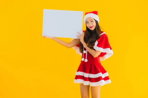Portrait Belle Jeune Femme Asiatique Vêtements Noël Chapeau Sourire Avec — Photo
