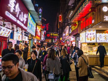 Changsha/China-17 October 2018:Unacquainted People walking in Food alley at huangxing walking street in Changsha city China.changsha is the capital and most populous city of Hunan province in china