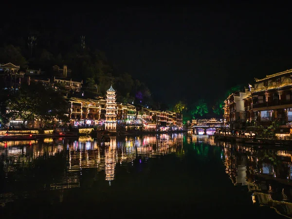 Vista Del Paisaje Noche Fenghuang Ciudad Vieja Phoenix Ciudad Antigua — Foto de Stock