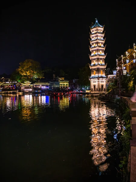 Vista Del Paisaje Noche Fenghuang Ciudad Vieja Phoenix Ciudad Antigua — Foto de Stock