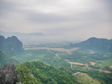 Scenery landscape view from Pha Ngeun in vangvieng City Laos.Vangvieng City The famous holiday destination town in Lao.