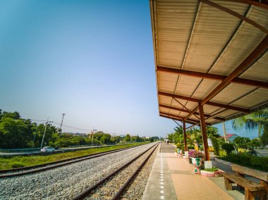 Chonburi/Thailand - 20 apr 2019:Pattaya Train station with beautiful blue sky.Pattaya is the famous vacation city in Chonburi Province