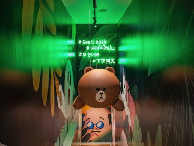 Bangkok/Thailand-29 June 2019:Brown bear in The Infinity zone in Line village at siam one community mall bangkok City Thailand..LINE is communication app which allows you to make FREE voice calls