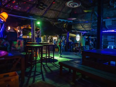 Vangvieng/lao-10 Dec 2017:Unacquainted People hangout in Sakura bar at vangvieng City Laos.Vangvieng City The famous holiday destination town in Lao.