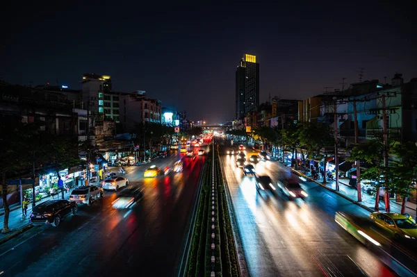 Bangkok Thailand Dec 2019 Motion Blur Traffic Rar Road Building — 스톡 사진