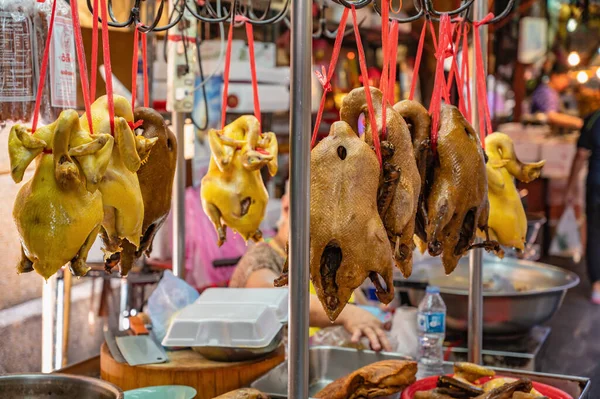 Boiled Chicken Steamed Duck Hanging Market Stall Old Market Downtown — Stock Photo, Image