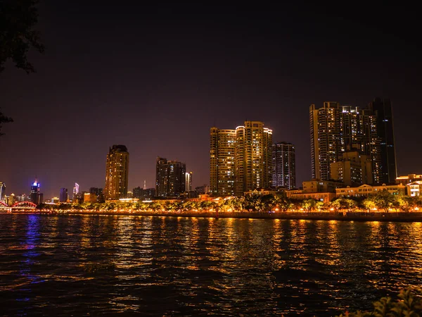 Guangzhou China Aug 2019 Guangzhou Stad Med Pärla Flod Natten — Stockfoto