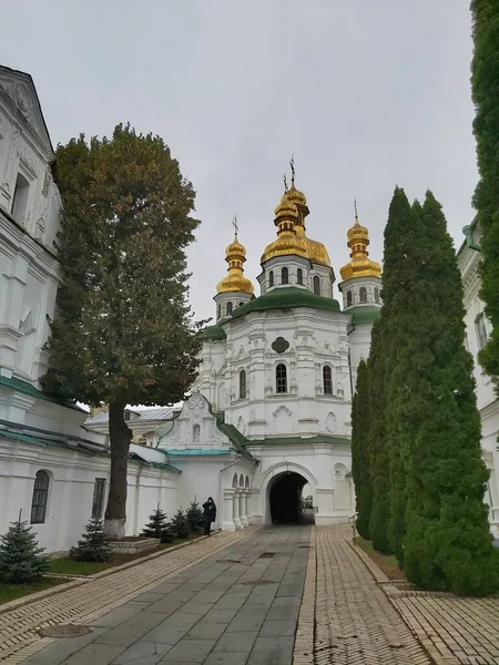 Façade Extérieure Kiev Pechersk Lavra Cathédrale Reconstruite Dormition — Photo