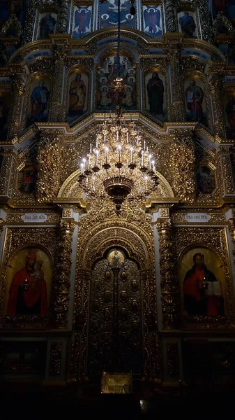 Interieur Van Kathedraal Van Dormition Kiev Pechersk Lavra Met Rijke — Stockfoto