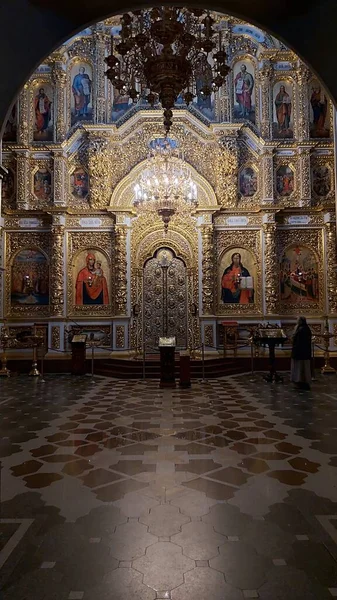 Interior Catedral Dormição Kiev Pechersk Lavra Com Pinturas Barrocas Ricas — Fotografia de Stock