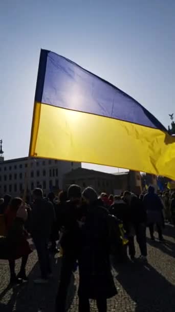 2022 Berlín Alemania Personas Una Manifestación Frente Puerta Brandeburgo Apoyo — Vídeos de Stock