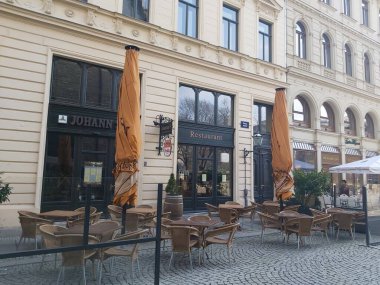 19 / 03 / 22 Leipzig, Almanya - Leipzig şehir merkezindeki binalar ve caddeler