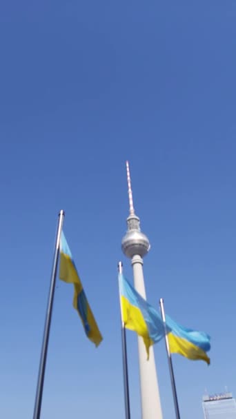 Ukrán Zászló Integetett Előtt Tower Berlin Nem Messze Roted Rathaus — Stock videók