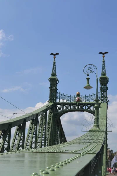 Budapeşte, Macaristan - 13 Aralık 2019: Macaristan 'ın başkentindeki en eski köprülerden biri olan Özgürlük Köprüsü manzarası. 