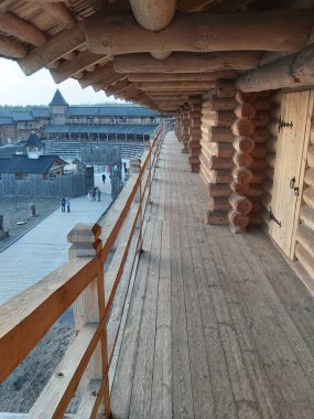 Eski Rus şehri Kyivan 'ın yeniden inşası. Ukrayna, Kyiv yakınlarında.