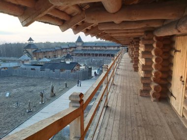 Eski Rus şehri Kyivan 'ın yeniden inşası. Ukrayna, Kyiv yakınlarında.