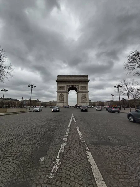 Vista Arco Triunfo Monumento Histórico Place Etoile Dos Campos Elísios — Fotografia de Stock