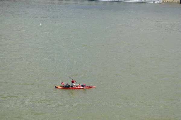 Gente Navegando Kayak Río Danubio Budapest Hungría —  Fotos de Stock