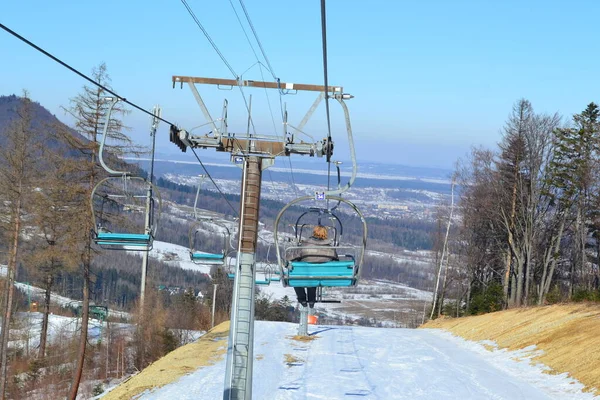 Antenne Uitzicht Skilift Bergen Winter Van Mihove Dorp Oekraïne — Stockfoto