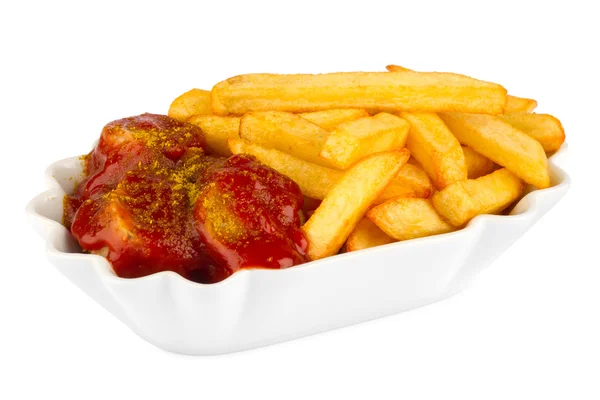 Curry sausage with french fries — Stock Photo, Image