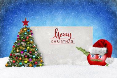 Xmas ağacı ve komik yüzü olan top