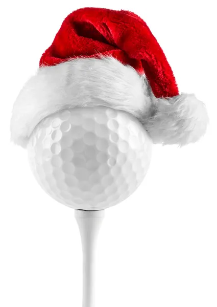 Golf ball on tee santa hat — Stockfoto