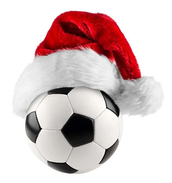 Soccer ball santa hatt — Stockfoto