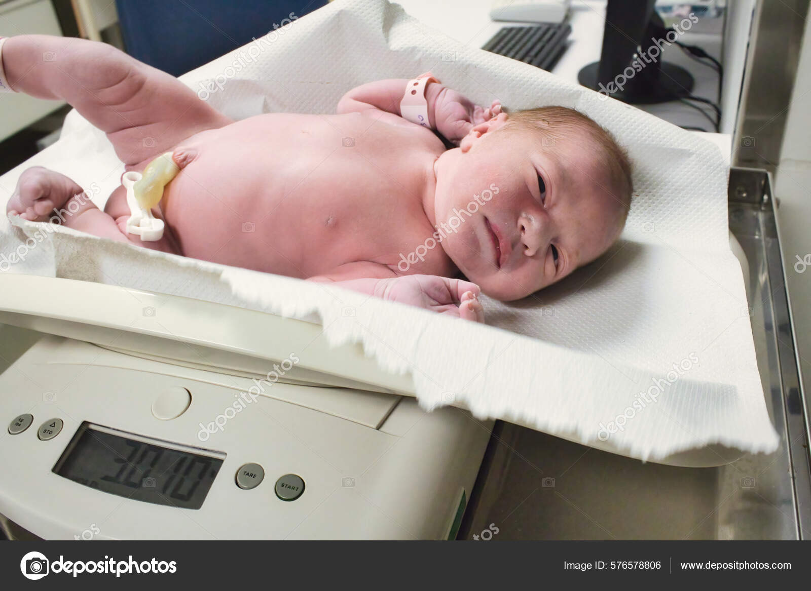 Weighing a Newborn Baby on a Scale in a Maternity Hospital, Isolated O  Stock Photo - Image of white, medicine: 276647452