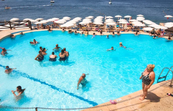 Bugibba Malta August 2022 High Angle View Beach Resort Swimming — Foto de Stock