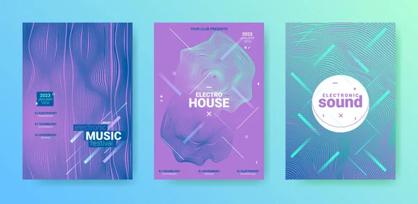 Kolekce Electro Music Cover Techno Party Plakát Přístupová Vlna Abstraktní — Stockový vektor