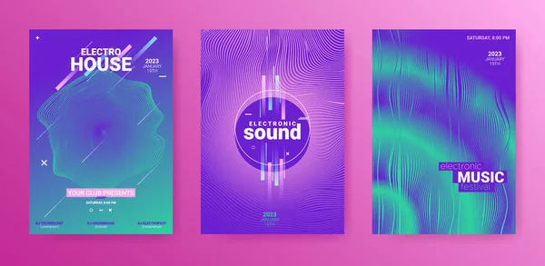 Electronic Music Flyers Set Techno Party Poster Gradient Wave Vector — Stock Vector