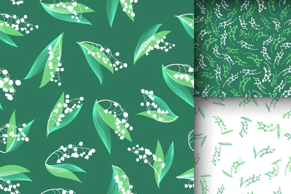 Lily of the Valley. Bunch of Convallaria Majalis. Romantic Flower Pattern. Lily of the Valley Seamless Fabric. Fresh Foliage Illustration. Botanical Textile Print. Summer Lily of the Valley.