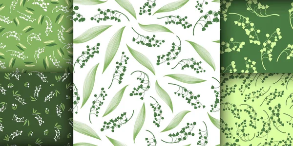Lily of the Valley. Bud of Convallaria Majalis. Summer Botanical Textile Print. Fresh Lily of the Valley. Romantic Foliage Invitation. Blossom Fabric. Lily of the Valley Seamless Pattern.