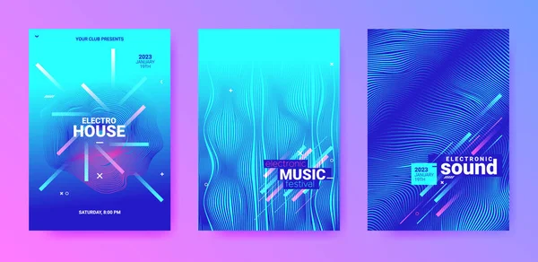 Geleceğin Dans Posterleri Electro Sound Flyer Tekno Parti Örtüsü Vektör — Stok Vektör