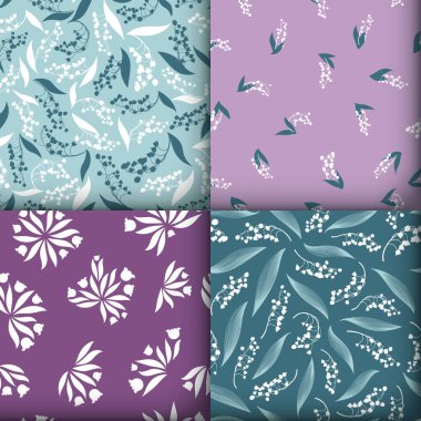 Çiçek deseni ayarlandı. Valley Doku 'dan kusursuz Lili. Taze Çiçek İllüstrasyonu. Çiçek deseni ayarlandı. Vintage Leaves Davetiyesi. Bir sürü Convallaria Majalis. Bahar Çiçeği deseni.