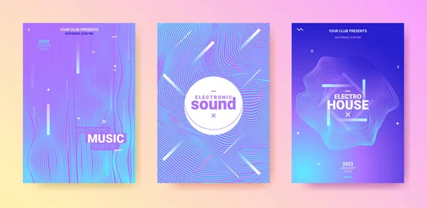 Dance Music Flyer Set Electronic Party Poster Vector Background Gradient — Stock Vector
