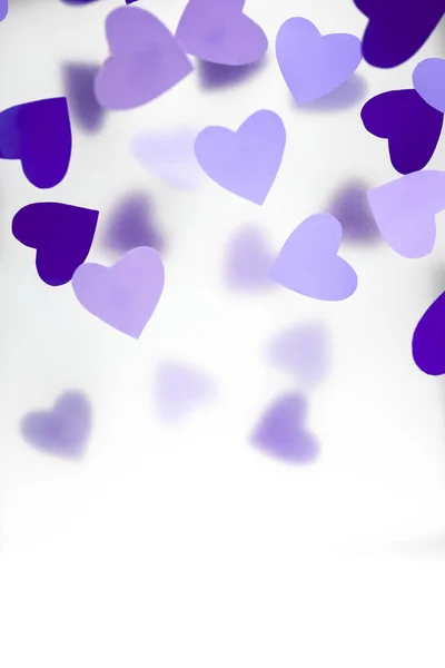 Very peri, hearts in trending color on a white foggy background. Cards for Valentines Day in purple tones. — Foto de Stock