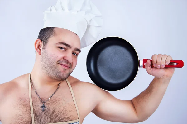 Man with frying pan — Stock Photo, Image